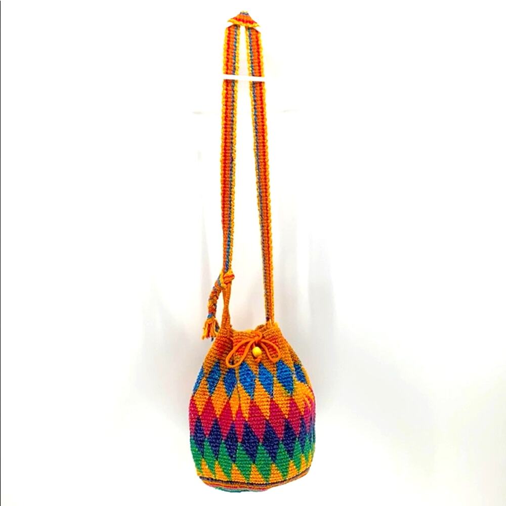 Bamboo Threads hand made in Guatemala bucket bag bright colorful festival